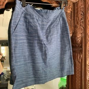 Linen/cotton denim blue skirt with ruffled top